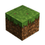 Decorative floating Minecraft grass block on PixelCraftMusic ambient background